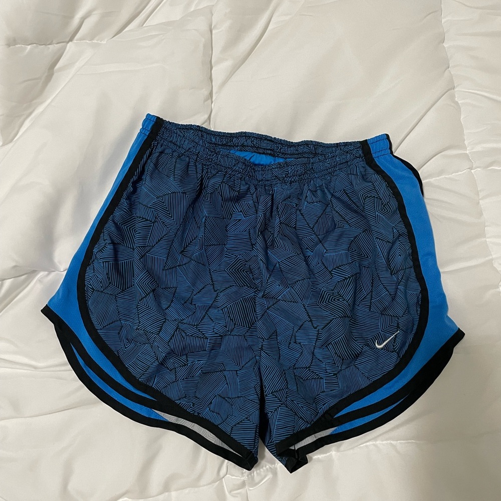 Nike Blue and Black Women's Dri-FIT Tempo Mid-Rise Brief-Lined Running Shorts